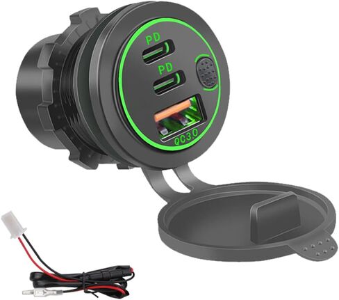3 Ports 18W USB Car Charger with Switch, 12-24V QC 3.0 USB & Dual PD USB C Cigarette Lighter Socket Outlet, Dashboard Mount Quick Charge Charger for Car Motorcycle Truck Marine Boat (Blue) in Saudi Arabia