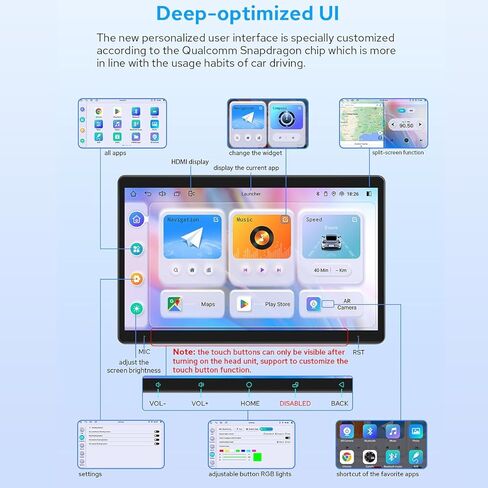 Joying Double Din Radio Car Stereo Apple Carplay & Android Auto11.6 بوصة وحدة رئيسية 8 جيجابايت + 128 جيجابايت مع رابط مرآة دعم 1920 × 1080، 5G WiFi، بلوتوث 5.0، مخرج مضخم صوت (JY-UZD11N8) in Kuwait