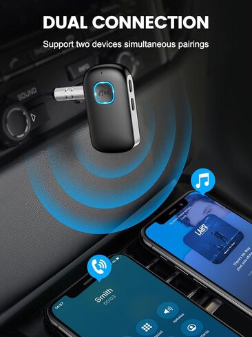 محول BCADON AUX Bluetooth 5.0 للسيارة - [إلغاء الضوضاء] 3.5 ملم مستقبلات الوسائط الرقمية ستيريو للسيارة/مكبرات الصوت/سماعات الرأس السلكية/ستيريو منزلي مع عمر بطارية 12 ساعة in Kuwait