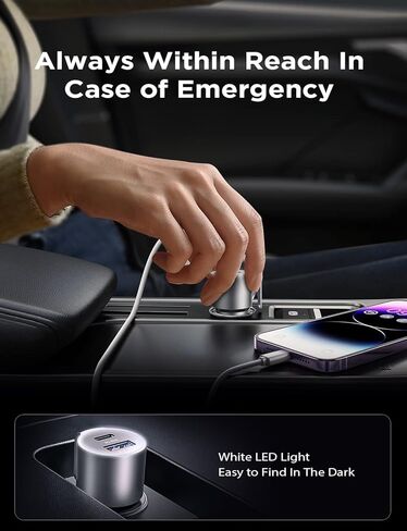 LISEN PD45W&QC24W Car Charger Adapter Fast Charging, 3 in 1 Super Fast Charging Adapter Metal Window Breaker Seatbelt Cutter for iPhone 15 14 Pro Max Plus Samsung S23/22 Pixel in Kuwait
