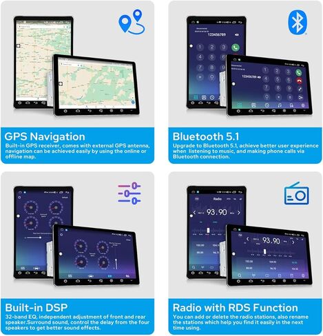 JOYING جديد 10.1 بوصة ستيريو سيارة أندرويد شاشة قابلة للتدوير التلقائي 1280x800P شاشة لمس عالمية مزدوجة الدين راديو السيارة أندرويد 10.0 نظام دعم Bluetooth5.1/5G WIFI/4G بطاقة SIM in Kuwait