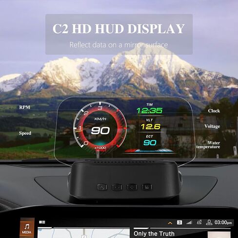 AWOLIMEI Car Heads Up Display C2, Obd2 Gauge Display with Speed, Water Temperature, Voltage, Fuel Consumption, Overspeed Alarm, Suitable for All Cars (C2) in Saudi Arabia