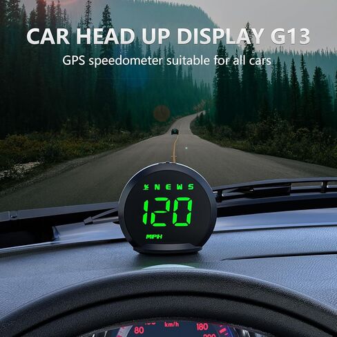 عداد السرعة الرقمي AZIJYV G13، HUD الجديد، عداد السرعة KMH Mph GPS مع إنذار السرعة الزائدة، إنذار القيادة التعب، توصيل وتشغيل USB، شاشة عرض رأس عالمية مناسبة لجميع السيارات in Kuwait