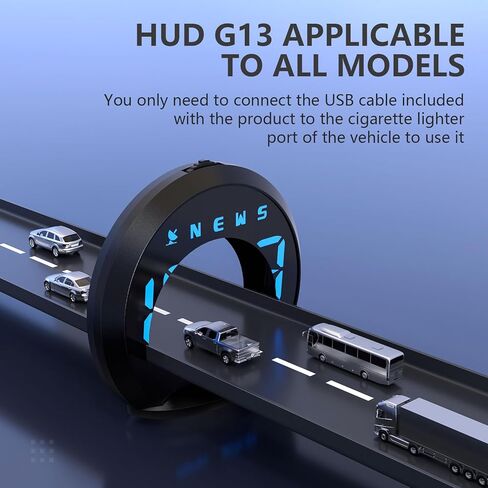 عداد السرعة الرقمي AZIJYV G13، HUD الجديد، عداد السرعة KMH Mph GPS مع إنذار السرعة الزائدة، إنذار القيادة التعب، توصيل وتشغيل USB، شاشة عرض رأس عالمية مناسبة لجميع السيارات in Kuwait