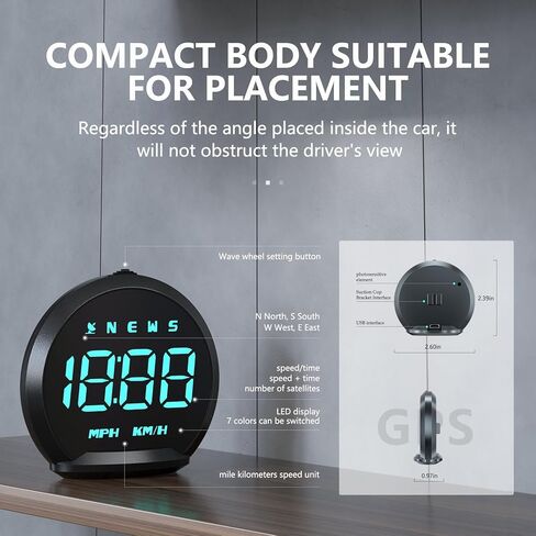 عداد السرعة الرقمي AZIJYV G13، HUD الجديد، عداد السرعة KMH Mph GPS مع إنذار السرعة الزائدة، إنذار القيادة التعب، توصيل وتشغيل USB، شاشة عرض رأس عالمية مناسبة لجميع السيارات in Kuwait