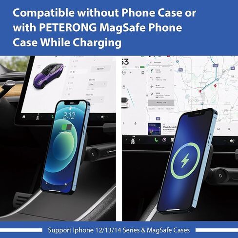 MEHIDFY Magnetic Wireless Car Charger Mount for Tesla Model 3/Y, 15W Fast Charging Magnetic Phone Holder, Strong Magnetic Phone Holder, Compatible with MagSafe Case and iPhone 12/13/14 (2 Arms) in Saudi Arabia