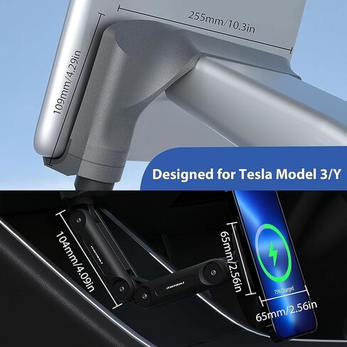 MEHIDFY Magnetic Wireless Car Charger Mount for Tesla Model 3/Y, 15W Fast Charging Magnetic Phone Holder, Strong Magnetic Phone Holder, Compatible with MagSafe Case and iPhone 12/13/14 (2 Arms) in Saudi Arabia