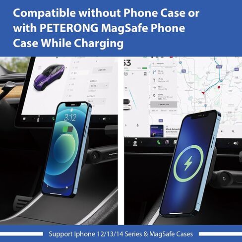 حامل شاحن سيارة لاسلكي مغناطيسي من MEHIDFY لطراز Tesla 3/Y، حامل هاتف مغناطيسي للشحن السريع 15 وات، حامل هاتف مغناطيسي قوي، متوافق مع حافظة MagSafe وiPhone 12/13/14 (ذراعين) in Kuwait