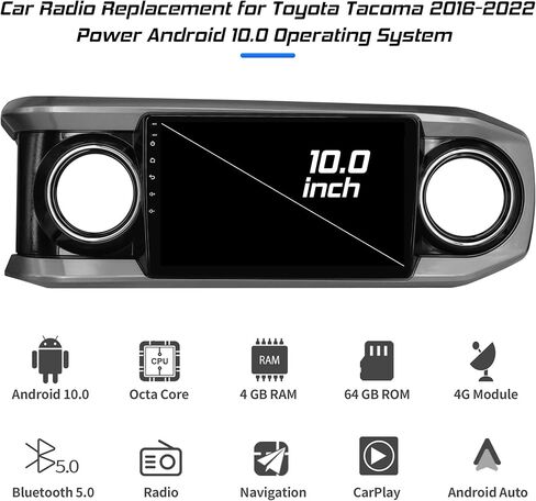 ستيريو سيارة اندرويد 10 لتويوتا تاكوما 2016 2017 2018 2019 2020 2021 2022، راديو بديل بنظام تحديد المواقع والملاحة بشاشة لمس 10 انش يدعم واي فاي كاربلاي بلوتوث in Kuwait