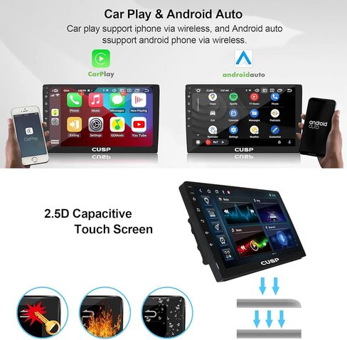 CUSP 10.1 Inch Android Car Stereo Radio Universal Double Din Wireless Apple Carplay & Android Auto in-Dash Kit GPS Bluetooth Multimedia Player Head Unit (10.1 Inch 4G+64G+Car Play & Android Auto) in Kuwait