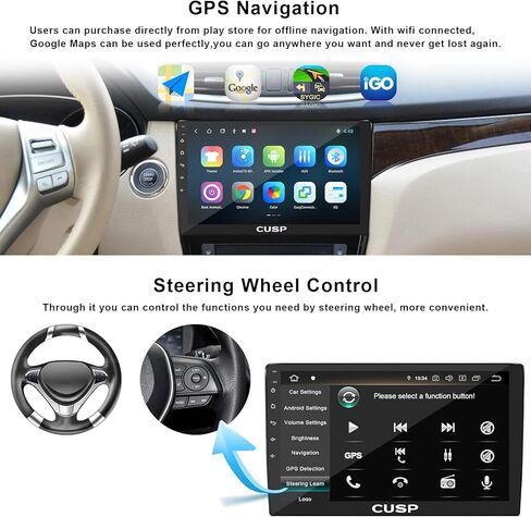 CUSP 10.1 Inch Android Car Stereo Radio Universal Double Din Wireless Apple Carplay & Android Auto in-Dash Kit GPS Bluetooth Multimedia Player Head Unit (10.1 Inch 4G+64G+Car Play & Android Auto) in Kuwait