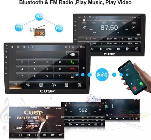 CUSP 10.1 Inch Android Car Stereo Radio Universal Double Din Wireless Apple Carplay & Android Auto in-Dash Kit GPS Bluetooth Multimedia Player Head Unit (10.1 Inch 4G+64G+Car Play & Android Auto) in Kuwait