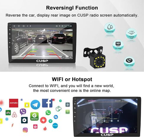 CUSP 10.1 Inch Android Car Stereo Radio Universal Double Din Wireless Apple Carplay & Android Auto in-Dash Kit GPS Bluetooth Multimedia Player Head Unit (10.1 Inch 4G+64G+Car Play & Android Auto) in Kuwait