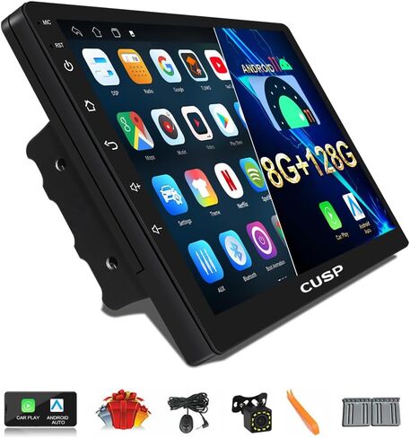 CUSP 10.1 Inch Android Car Stereo Radio Universal Double Din Wireless Apple Carplay & Android Auto in-Dash Kit GPS Bluetooth Multimedia Player Head Unit (10.1 Inch 4G+64G+Car Play & Android Auto) in Kuwait