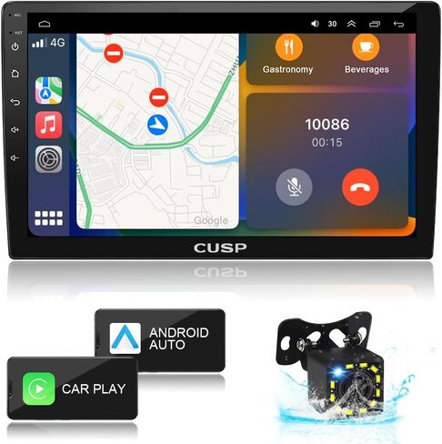 CUSP 10.1 Inch Android Car Stereo Radio Universal Double Din Wireless Apple Carplay & Android Auto in-Dash Kit GPS Bluetooth Multimedia Player Head Unit (10.1 Inch 4G+64G+Car Play & Android Auto) in Kuwait