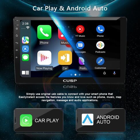 CUSP 10.1 Inch Android Car Stereo Radio Universal Double Din Wireless Apple Carplay & Android Auto in-Dash Kit GPS Bluetooth Multimedia Player Head Unit (10.1 Inch 4G+64G+Car Play & Android Auto) in Kuwait