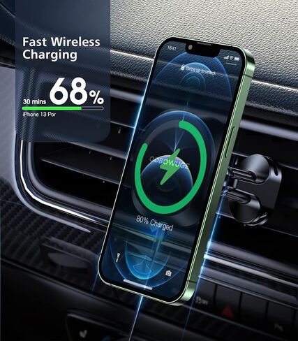 حامل شاحن سيارة لاسلكي، شاحن حامل سيارة Magsafe متوافق مع iPhone 14 13/13 Pro/Max/12/12 Pro/ 12 Pro Max/ 12 Mini، شاحن iPhone 15 واط شحن سريع in Kuwait