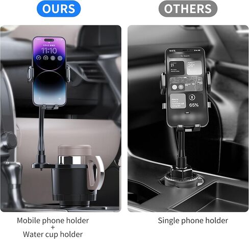 حامل أكواب السيارة مع حامل للهاتف، حامل هاتف 2 في 1 موسع للسيارة مع قاعدة قابلة للتعديل مع دوران 360 درجة متوافق مع iPhone وSamsung Galaxy وجميع الهواتف الذكية in Kuwait