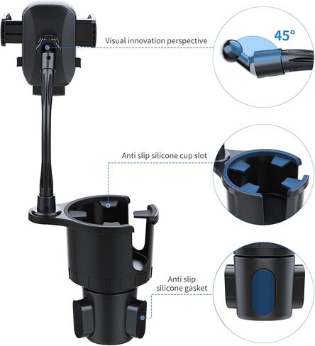 حامل أكواب السيارة مع حامل للهاتف، حامل هاتف 2 في 1 موسع للسيارة مع قاعدة قابلة للتعديل مع دوران 360 درجة متوافق مع iPhone وSamsung Galaxy وجميع الهواتف الذكية in Kuwait