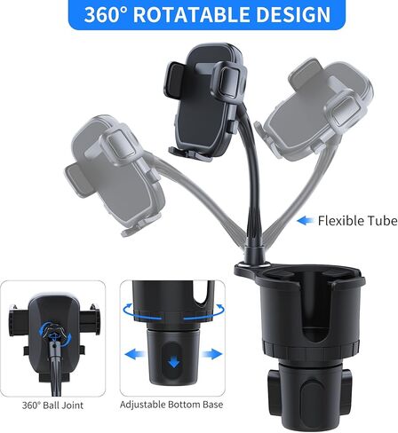 حامل أكواب السيارة مع حامل للهاتف، حامل هاتف 2 في 1 موسع للسيارة مع قاعدة قابلة للتعديل مع دوران 360 درجة متوافق مع iPhone وSamsung Galaxy وجميع الهواتف الذكية in Kuwait