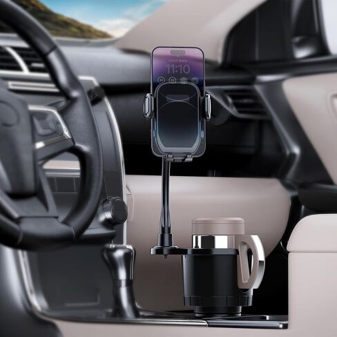 حامل أكواب السيارة مع حامل للهاتف، حامل هاتف 2 في 1 موسع للسيارة مع قاعدة قابلة للتعديل مع دوران 360 درجة متوافق مع iPhone وSamsung Galaxy وجميع الهواتف الذكية in Kuwait