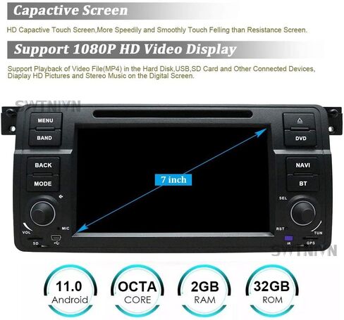 SWTNVIN CarPlay & Android Auto Car Stereo Radio Android 13 DVD Player for BMW 3 Series E46 Rover MG ZT 1999-2005 Built-in 4G LTE Dual WiFi DSP BT5.0 GPS SWC 7 inch IPS Octa-core 4+64G in Kuwait