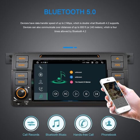 SWTNVIN CarPlay & Android Auto Car Stereo Radio Android 13 DVD Player for BMW 3 Series E46 Rover MG ZT 1999-2005 Built-in 4G LTE Dual WiFi DSP BT5.0 GPS SWC 7 inch IPS Octa-core 4+64G in Kuwait