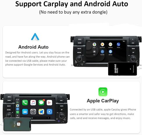SWTNVIN CarPlay & Android Auto Car Stereo Radio Android 13 DVD Player for BMW 3 Series E46 Rover MG ZT 1999-2005 Built-in 4G LTE Dual WiFi DSP BT5.0 GPS SWC 7 inch IPS Octa-core 4+64G in Kuwait