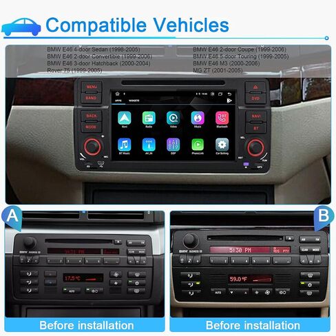 SWTNVIN CarPlay & Android Auto Car Stereo Radio Android 13 DVD Player for BMW 3 Series E46 Rover MG ZT 1999-2005 Built-in 4G LTE Dual WiFi DSP BT5.0 GPS SWC 7 inch IPS Octa-core 4+64G in Kuwait