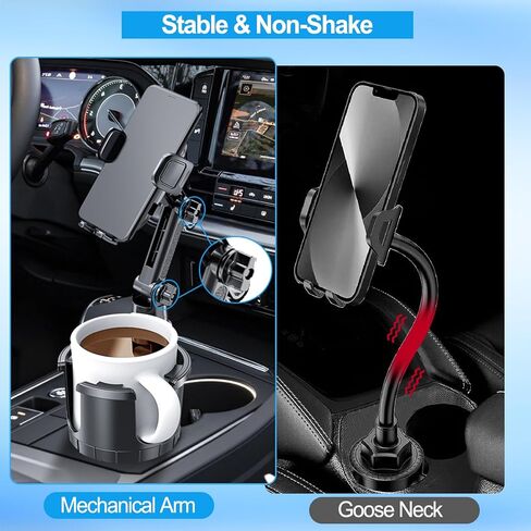 حامل اكواب للسيارة مع حامل جوال 2 في 1 قابل للتعديل مع ذراع ميكانيكي دوار 360 درجة يناسب جميع الهواتف الذكية، محول حامل اكواب عالمي يحمل ما يصل الى 17-40 اونصة in Kuwait