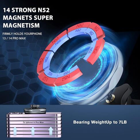 PLDHPRO Magnetic Phone Holder Car for MagSafe Car Mount iPhone 14 13 12 Pro Max Plus Mini, Dash Dashboard Air Vent Adjustable Telescopic Arm car Accessories Fits MagSafe Case All Phones Tablets in Kuwait