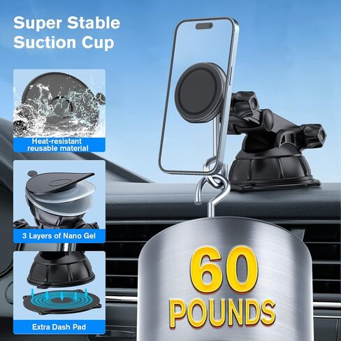 PLDHPRO Magnetic Phone Holder Car for MagSafe Car Mount iPhone 14 13 12 Pro Max Plus Mini, Dash Dashboard Air Vent Adjustable Telescopic Arm car Accessories Fits MagSafe Case All Phones Tablets in Kuwait