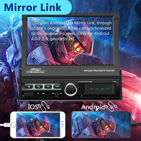 Podofo Single Din Touchscreen Car Stereo 7 Inch Motorized Flip Out Screen Car Radio in Dash Head Unit Support Bluetooth FM AUX USB SD Mirror Link with Backup Camera in Saudi Arabia
