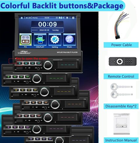 Podofo Single Din Touchscreen Car Stereo 7 Inch Motorized Flip Out Screen Car Radio in Dash Head Unit Support Bluetooth FM AUX USB SD Mirror Link with Backup Camera in Saudi Arabia