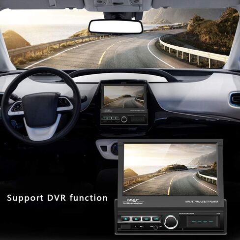 Podofo Single Din Touchscreen Car Stereo 7 Inch Motorized Flip Out Screen Car Radio in Dash Head Unit Support Bluetooth FM AUX USB SD Mirror Link with Backup Camera in Saudi Arabia