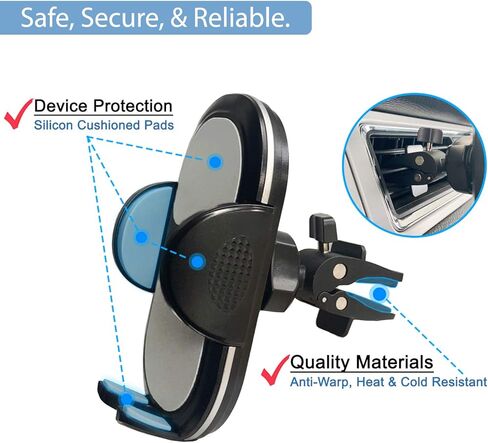 حامل هاتف Fugetek، حامل بفتحة تهوية للهواء، حامل قابل للتعديل، إطلاق سريع، ألواح مشبك معدنية متينة، دوران 360 درجة، متوافق مع هواتف iPhone وAndroid (أسود/رمادي) in Kuwait