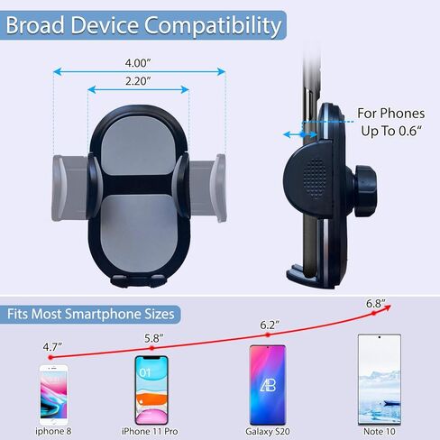 حامل هاتف Fugetek، حامل بفتحة تهوية للهواء، حامل قابل للتعديل، إطلاق سريع، ألواح مشبك معدنية متينة، دوران 360 درجة، متوافق مع هواتف iPhone وAndroid (أسود/رمادي) in Kuwait