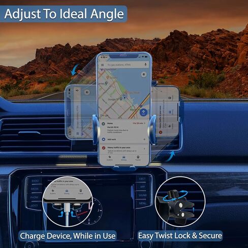 حامل هاتف Fugetek، حامل بفتحة تهوية للهواء، حامل قابل للتعديل، إطلاق سريع، ألواح مشبك معدنية متينة، دوران 360 درجة، متوافق مع هواتف iPhone وAndroid (أسود/رمادي) in Kuwait