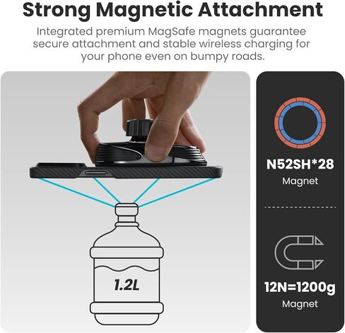 PITAKA حامل مغناطيسي للسيارة لسلسلة iPhone 15/14/13، شاحن مغناطيسي للسيارة مع ميزة NFC، دوران 360 درجة [MagEZ Car Mount Pro 2 - لطراز Tesla 3/Y] in Kuwait