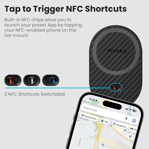 PITAKA حامل مغناطيسي للسيارة لسلسلة iPhone 15/14/13، شاحن مغناطيسي للسيارة مع ميزة NFC، دوران 360 درجة [MagEZ Car Mount Pro 2 - لطراز Tesla 3/Y] in Kuwait