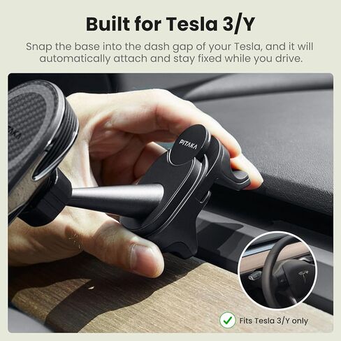 PITAKA حامل مغناطيسي للسيارة لسلسلة iPhone 15/14/13، شاحن مغناطيسي للسيارة مع ميزة NFC، دوران 360 درجة [MagEZ Car Mount Pro 2 - لطراز Tesla 3/Y] in Kuwait