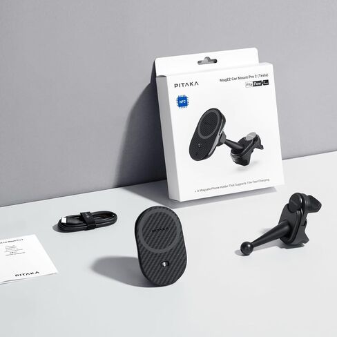 PITAKA حامل مغناطيسي للسيارة لسلسلة iPhone 15/14/13، شاحن مغناطيسي للسيارة مع ميزة NFC، دوران 360 درجة [MagEZ Car Mount Pro 2 - لطراز Tesla 3/Y] in Kuwait
