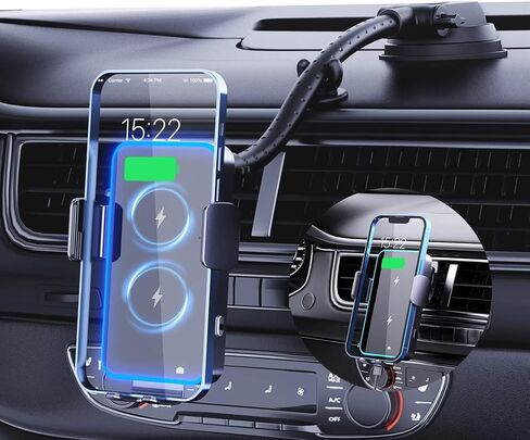 MANKIW Wireless Car Charger Built-in Infrared Sensorn 15W Dual Coil Car Charger Mount Compatible with iPhone 14/14pro/14 pro max/13/13pro/13pro MAX/12/12pro/12pro MAX, Samsung Z Fold/Z flip/S21 in Kuwait