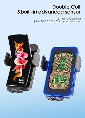 MANKIW Wireless Car Charger Built-in Infrared Sensorn 15W Dual Coil Car Charger Mount Compatible with iPhone 14/14pro/14 pro max/13/13pro/13pro MAX/12/12pro/12pro MAX, Samsung Z Fold/Z flip/S21 in Kuwait