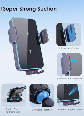 MANKIW Wireless Car Charger Built-in Infrared Sensorn 15W Dual Coil Car Charger Mount Compatible with iPhone 14/14pro/14 pro max/13/13pro/13pro MAX/12/12pro/12pro MAX, Samsung Z Fold/Z flip/S21 in Kuwait