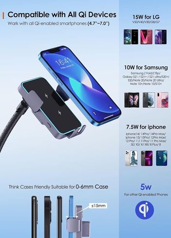 MANKIW Wireless Car Charger Built-in Infrared Sensorn 15W Dual Coil Car Charger Mount Compatible with iPhone 14/14pro/14 pro max/13/13pro/13pro MAX/12/12pro/12pro MAX, Samsung Z Fold/Z flip/S21 in Kuwait