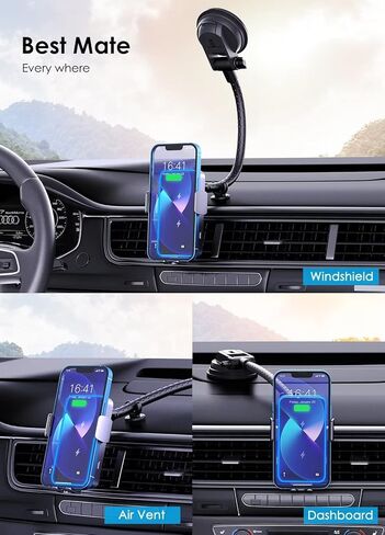 MANKIW Wireless Car Charger Built-in Infrared Sensorn 15W Dual Coil Car Charger Mount Compatible with iPhone 14/14pro/14 pro max/13/13pro/13pro MAX/12/12pro/12pro MAX, Samsung Z Fold/Z flip/S21 in Kuwait