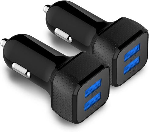 Car Charger 2 Pack, 24W Dual USB Car Charger - Black, SmartUSB Port Car Adapter Compatible iPhone 13/12/11/XR/Xs, iPad Pro/Air 2/Mini, LG, Pixel, Galaxy (Not Compatible with Quick Charge) in Kuwait