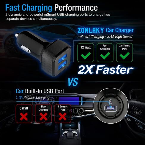 Car Charger 2 Pack, 24W Dual USB Car Charger - Black, SmartUSB Port Car Adapter Compatible iPhone 13/12/11/XR/Xs, iPad Pro/Air 2/Mini, LG, Pixel, Galaxy (Not Compatible with Quick Charge) in Kuwait