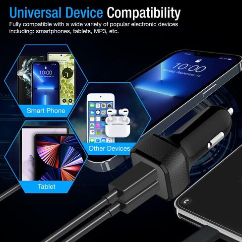 Car Charger 2 Pack, 24W Dual USB Car Charger - Black, SmartUSB Port Car Adapter Compatible iPhone 13/12/11/XR/Xs, iPad Pro/Air 2/Mini, LG, Pixel, Galaxy (Not Compatible with Quick Charge) in Kuwait